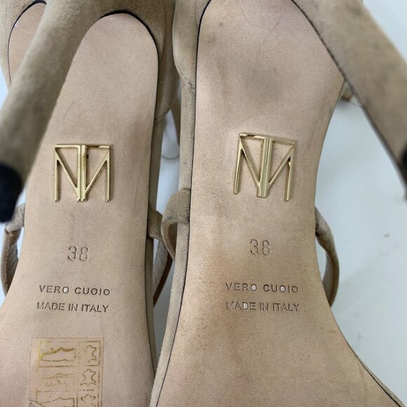 Tamara Mellon Reverse Frontline Champagne Suede Stilleto Heels Size 8 - Picture 8 of 8
